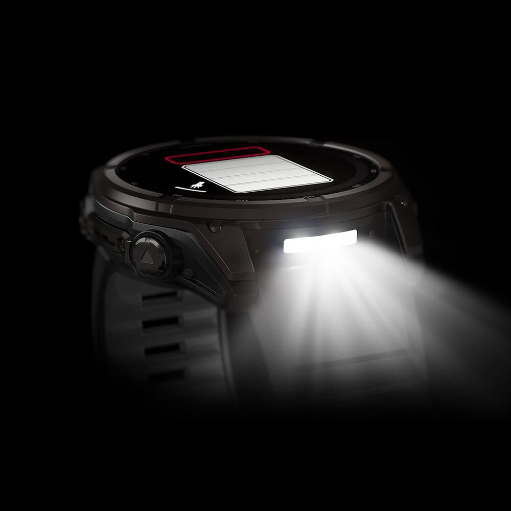 Garmin fenix&reg; 8 Solar 51mm Carbon Grey DLC Titanium Case Black Pebble Gray Silicon Strap Watch