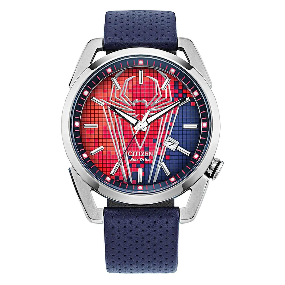 Citizen Marvel Spiderman 2.0  42mm Solar Blue & Red Dial Steel Case Blue Leather Strap Watch