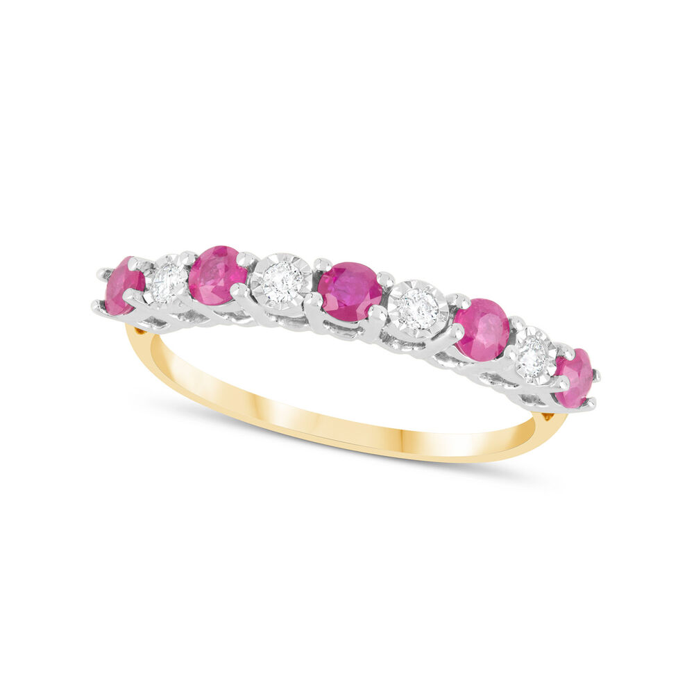 9ct Yellow & White Gold Diamond & Ruby Eternity Ring