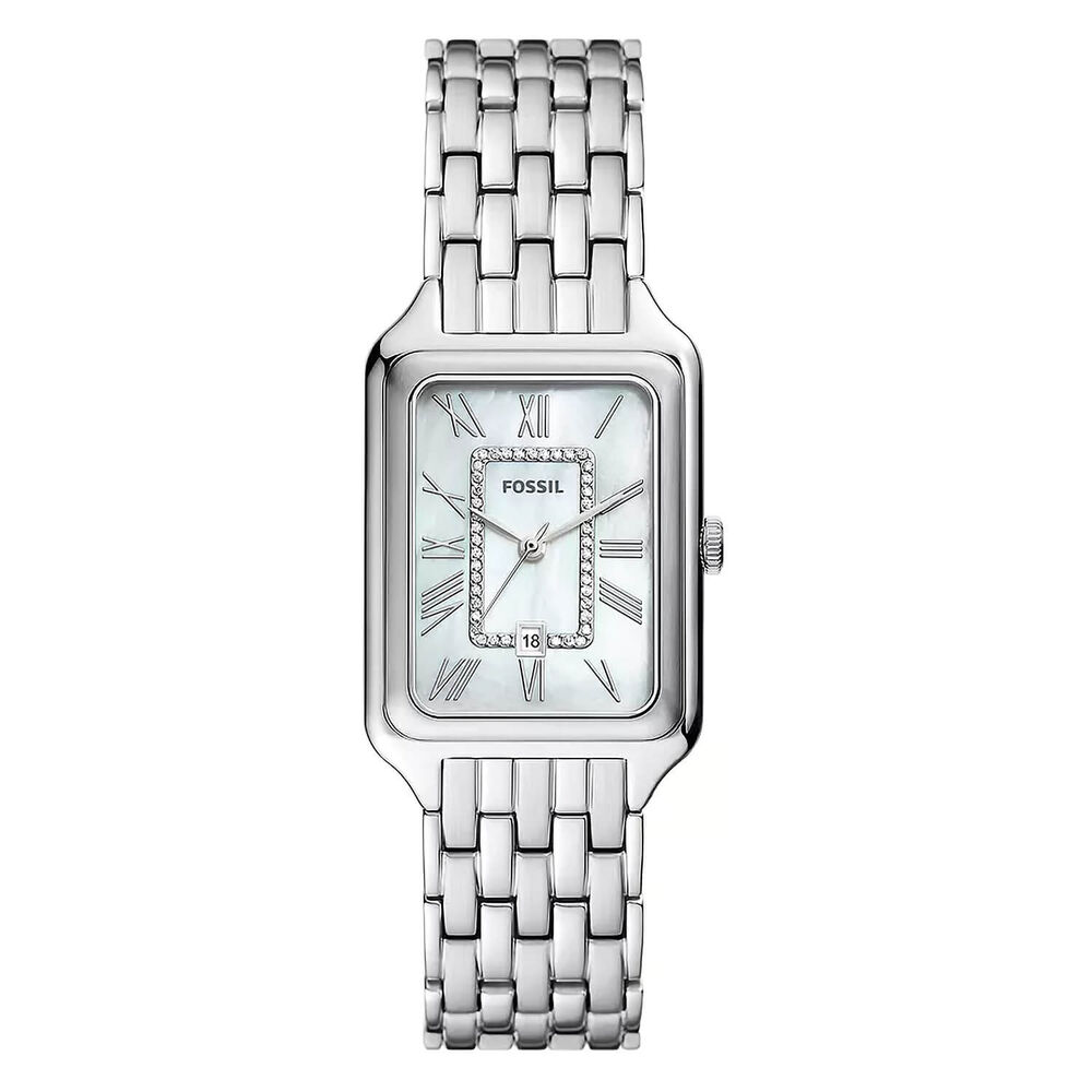 Fossil Raquel 26mm Rectangular Pearlised Dial Steel Case & Bracelet Watch