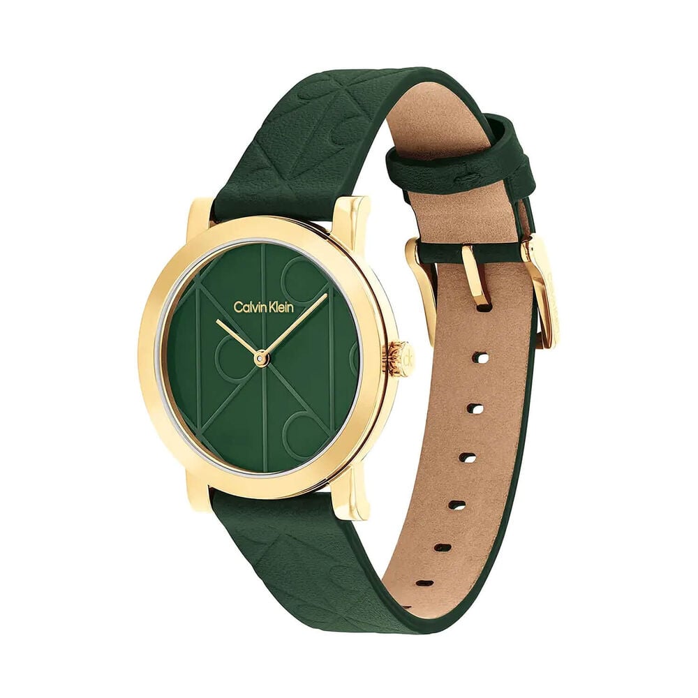 Calvin Klein Monogram 32mm Green Dial Green Leather Strap Watch image number 1