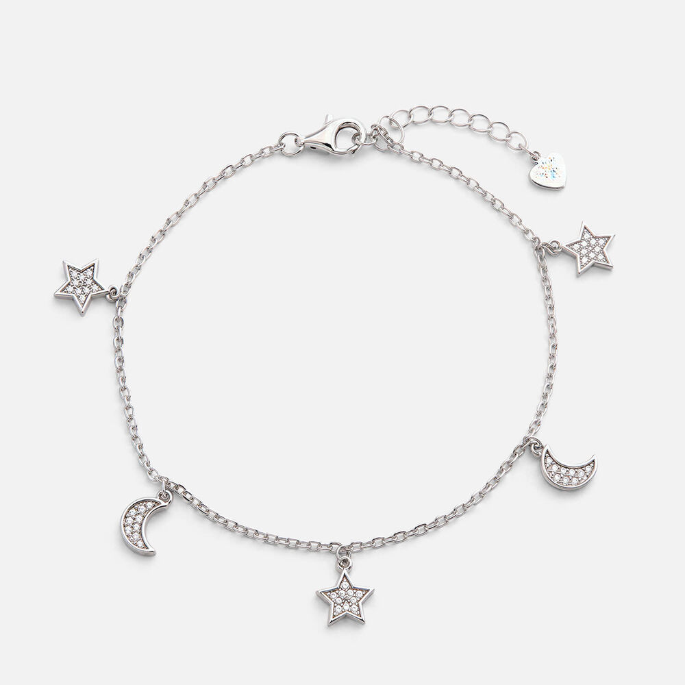Sterling Silver Pave Cubic Zirconia Moon & Star Bracelet