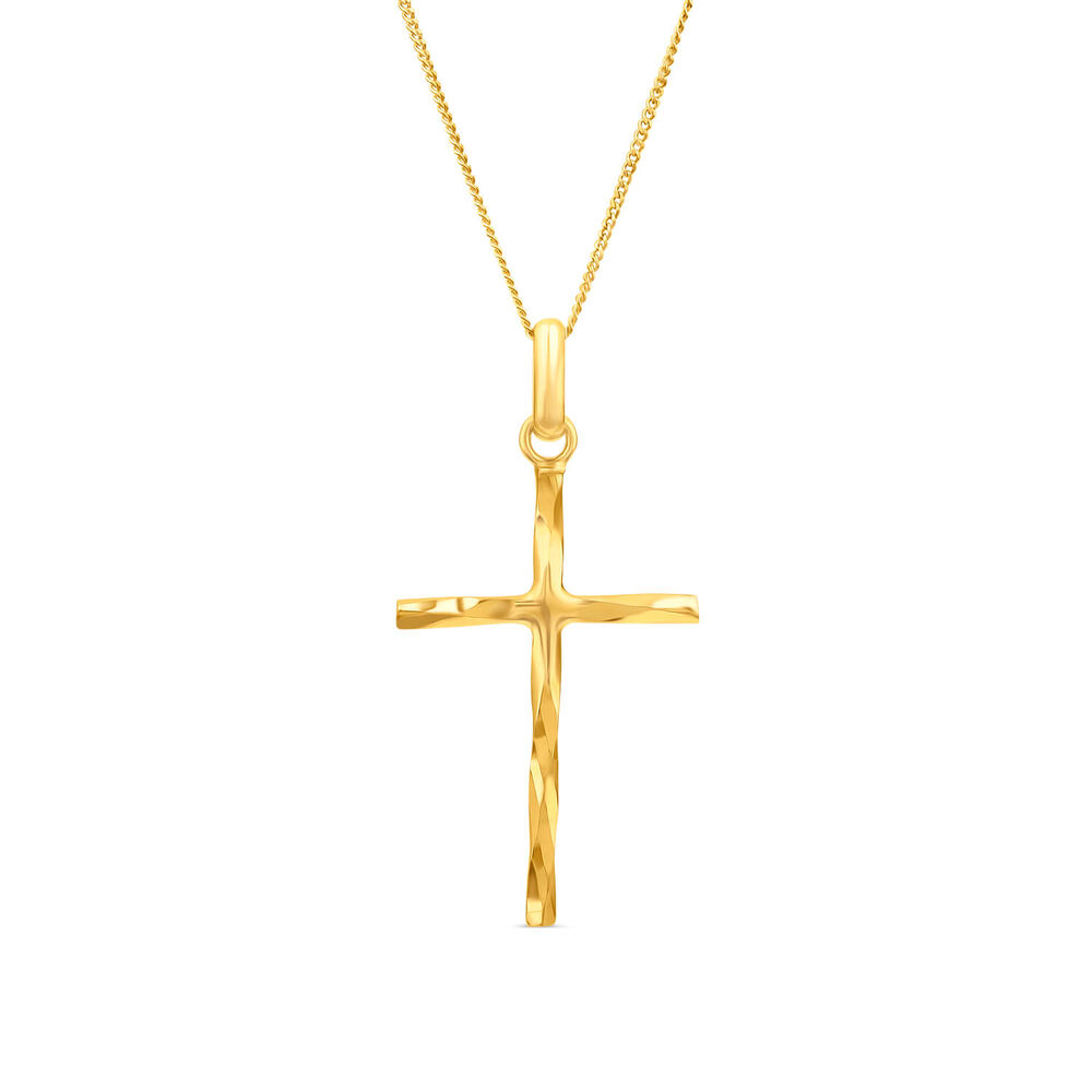 9ct Yellow Gold Diamond Cut Cross Pendant image number 0