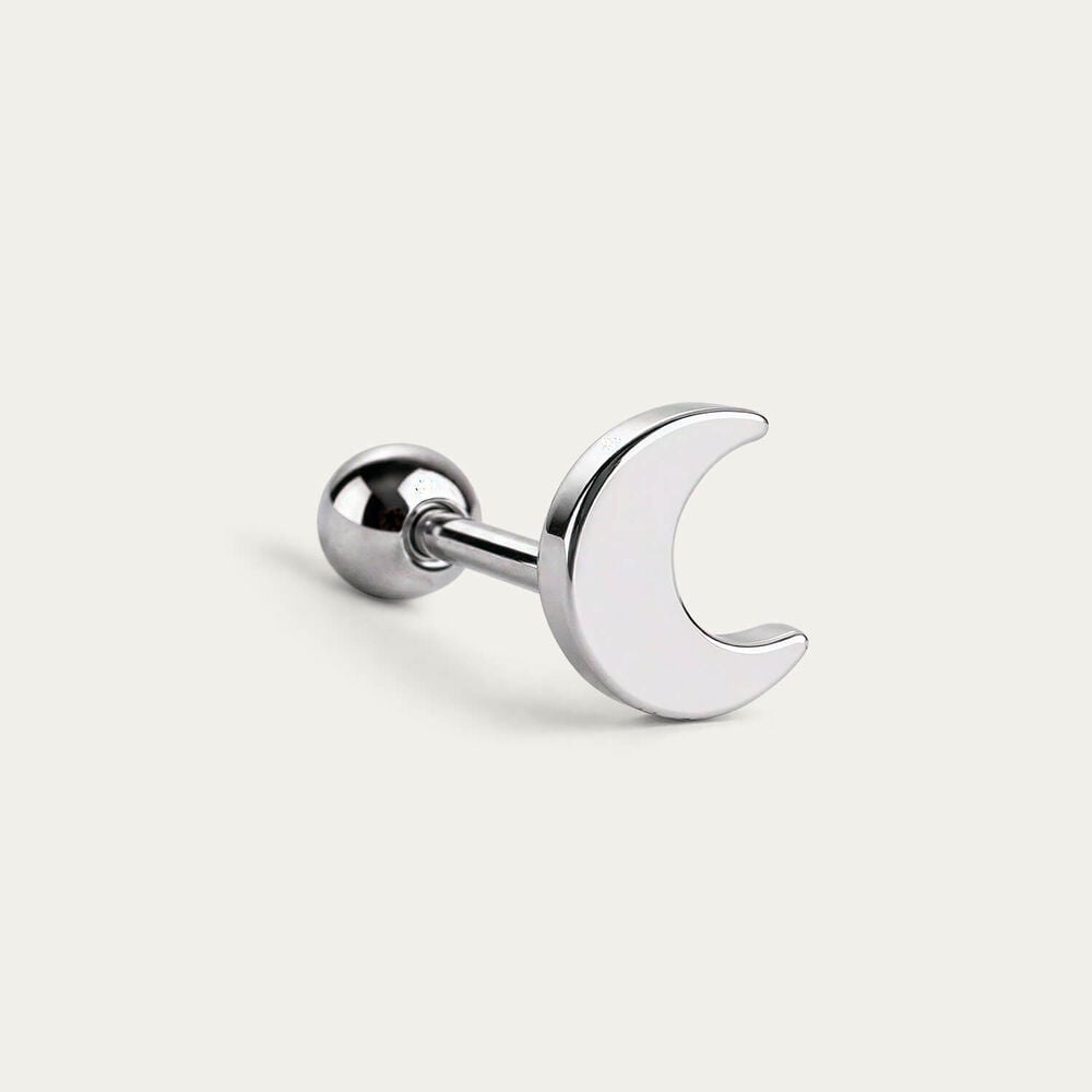 Sterling Silver Plain Half Moon Single Stud Earring