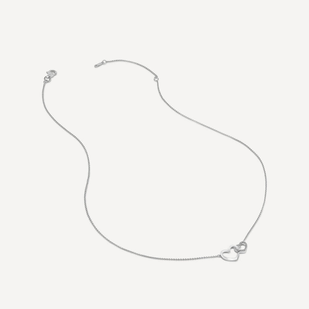 9ct White Gold Double Heart Diamond Set Necklet image number 1