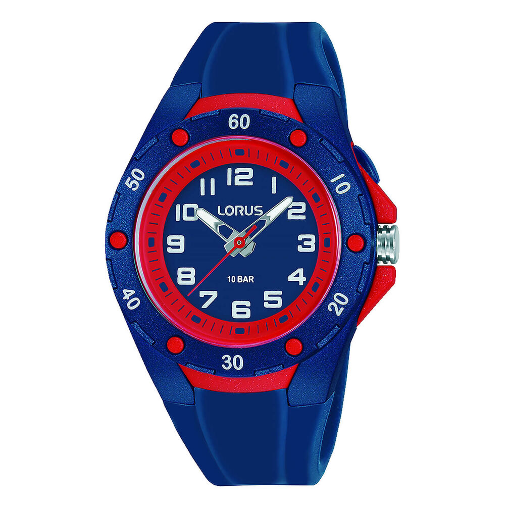 Lorus 100M Swim Safe Navy and Red Back Light Watch