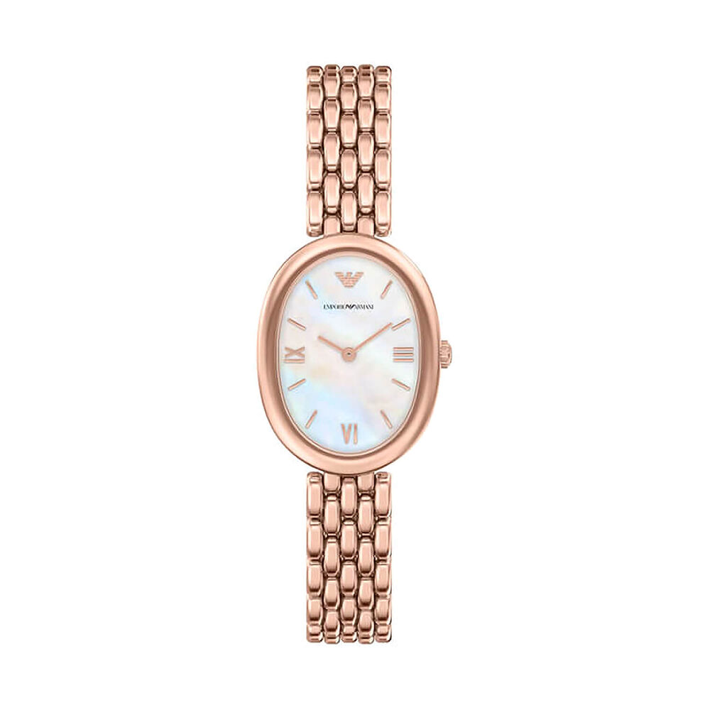 Emporio Armani Sinfonia 26x34mm Mother of Pearl Dial Rose Gold Tone Steel Bracelet Watch