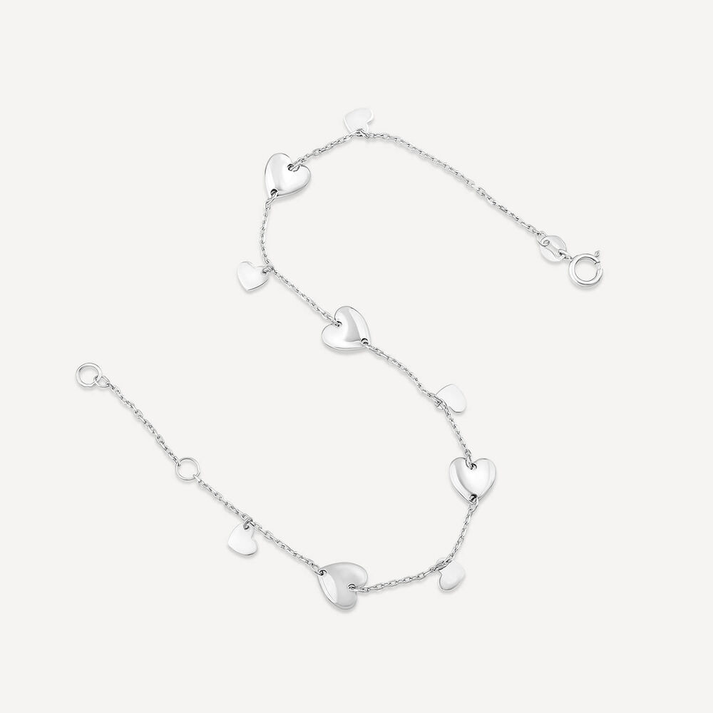 9ct White Gold Heart Pendants Chain Bracelet image number 3