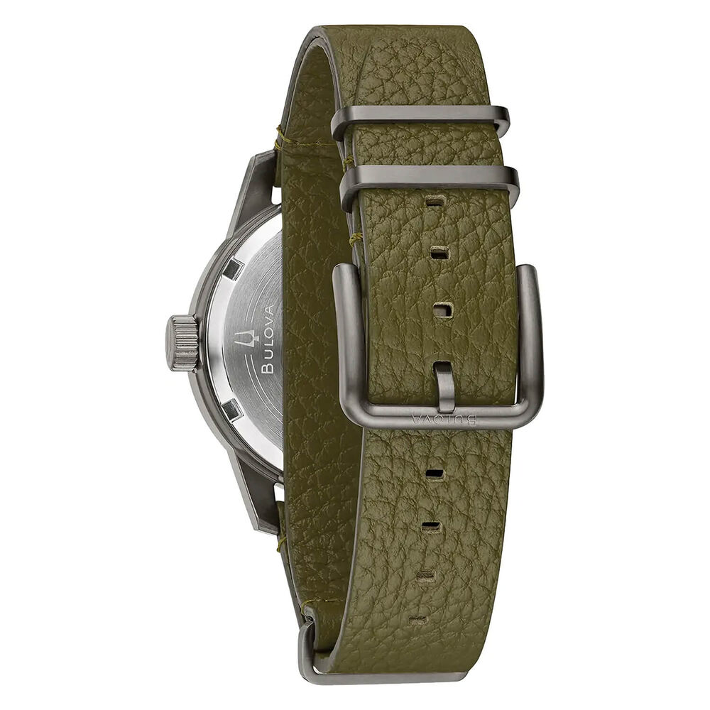 Bulova Hack 38mm Black Dial Green NATO Leather Strap Watch image number 2