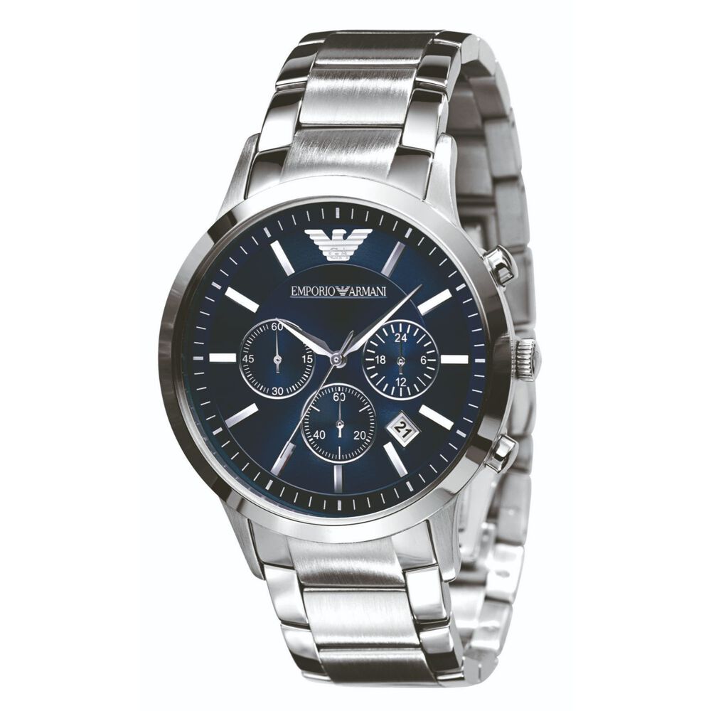 Emporio Armani Classic men's chronograph blue dial stainless steel bracelet watch