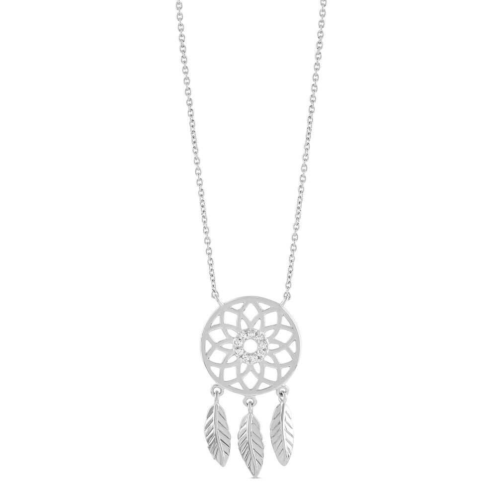 Sterling Silver Cubic Zirconia Dreamcatcher Pendant (Chain Included)