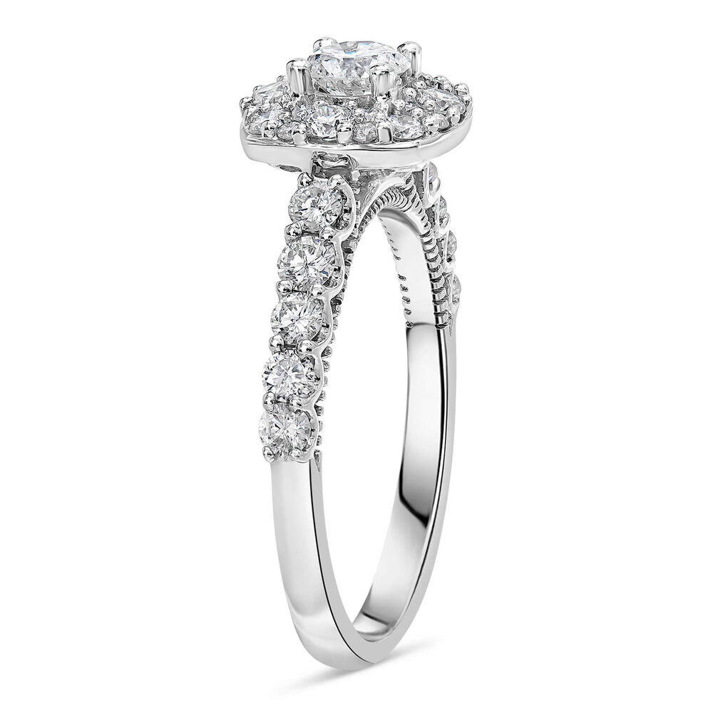 18ct White Gold Round 1.00ct Diamond Square Halo and Shoulders Ring image number 3