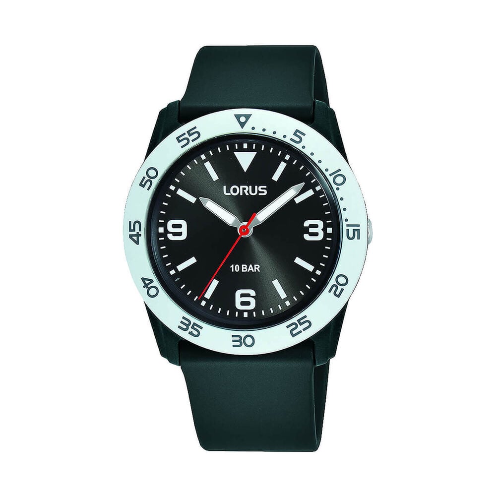 Lorus Quartz Kids 36mm Black Dial White Bezel Silicon Strap Watch