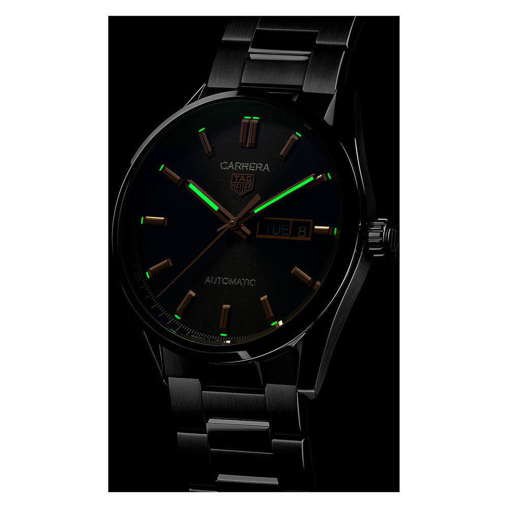 TAG Heuer Carrera Day-Date 41mm Black Dial Rose Gold Index Stainless Steel Bracelet Watch image number 6