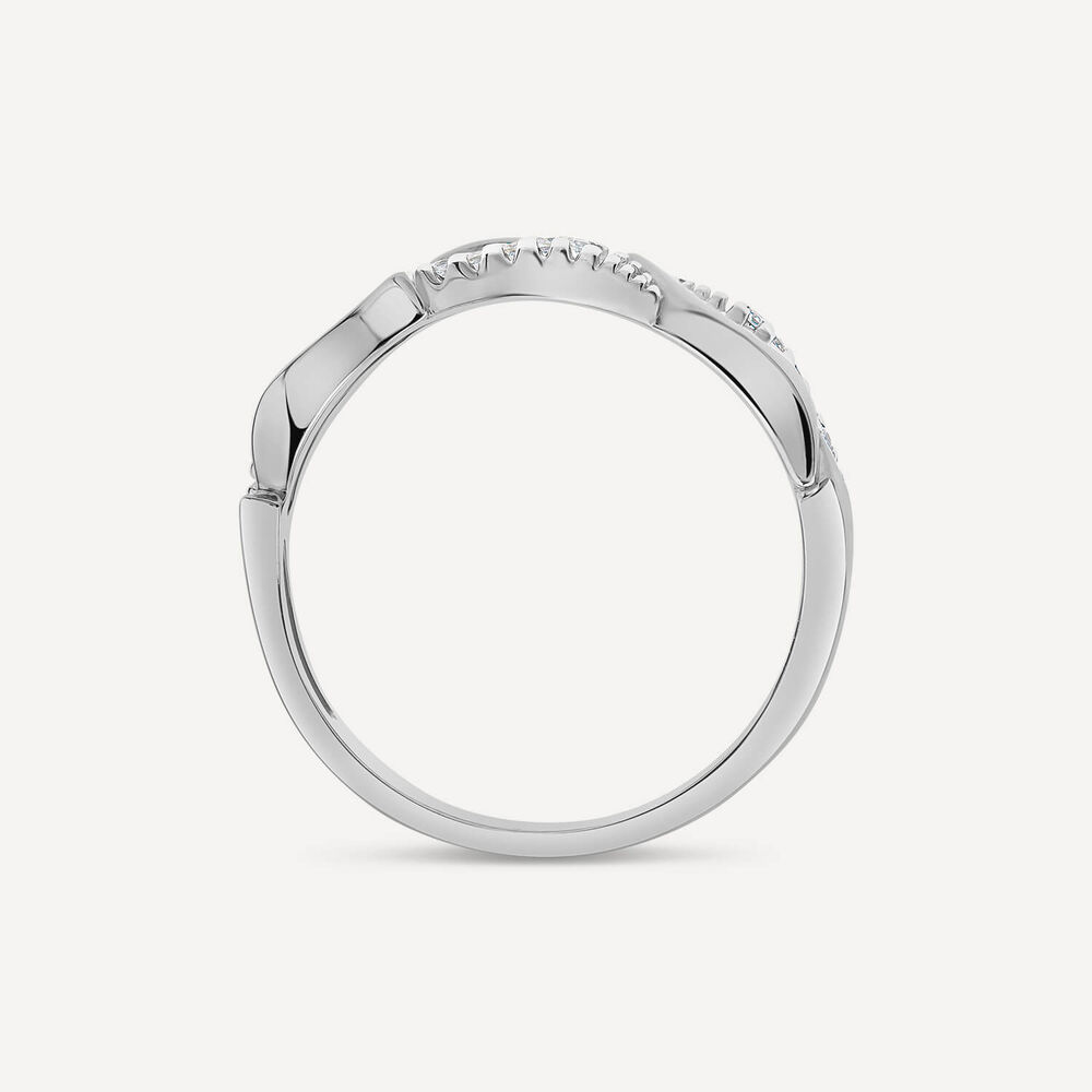 9ct White Gold 0.07ct Diamond Polished Wave Ring image number 3