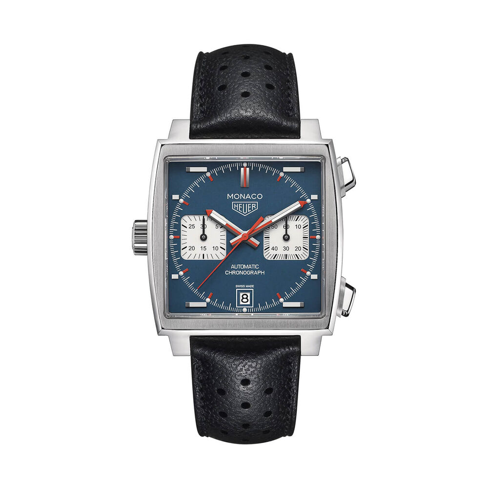 Pre-Owned TAG Heuer Monaco Chronograph 39mm Blue Dial Black Leather Strap Watch