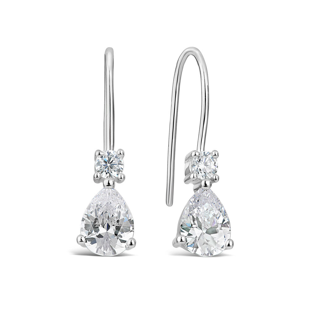 Silver Pear Cubic Zirconia Drop Earrings