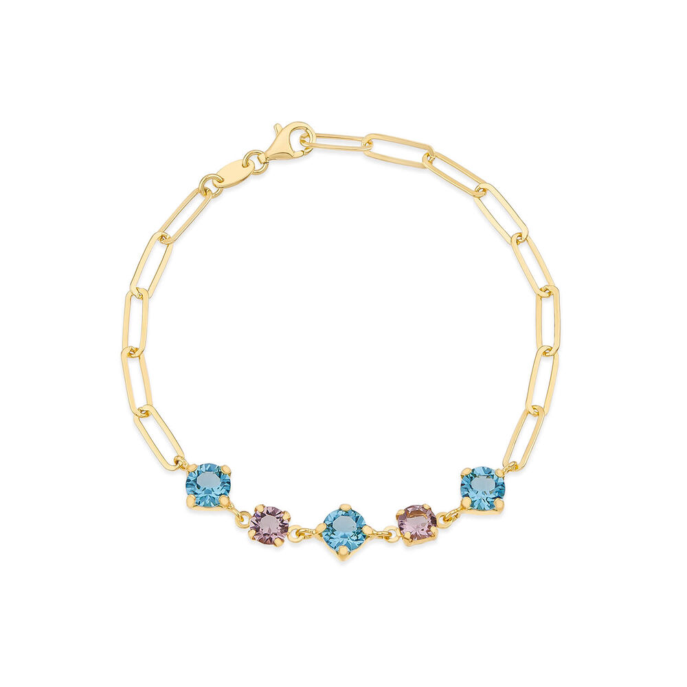 Yellow Gold Plated Sterling Silver Blue & Purple Stones Paperlink Bracelet image number 0