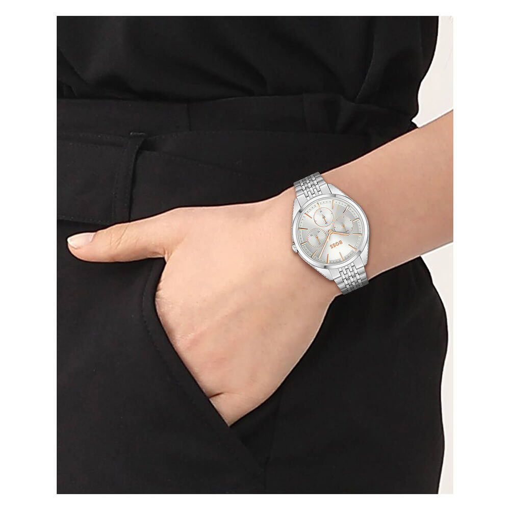 Hugo Boss Saya 37mm Quartz Silver Dial Rose Gold Index Steel Case Bracelet Watch image number 2