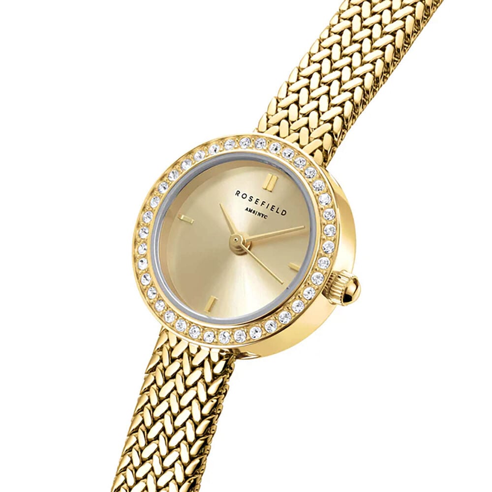 Rosefield Mini Small Edit 20.4mm Champagne Dial Gold Tone Steel Mesh Bracelet Watch