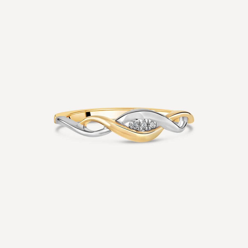 9ct Two Tone Diamond Setting Weave Ring image number 5