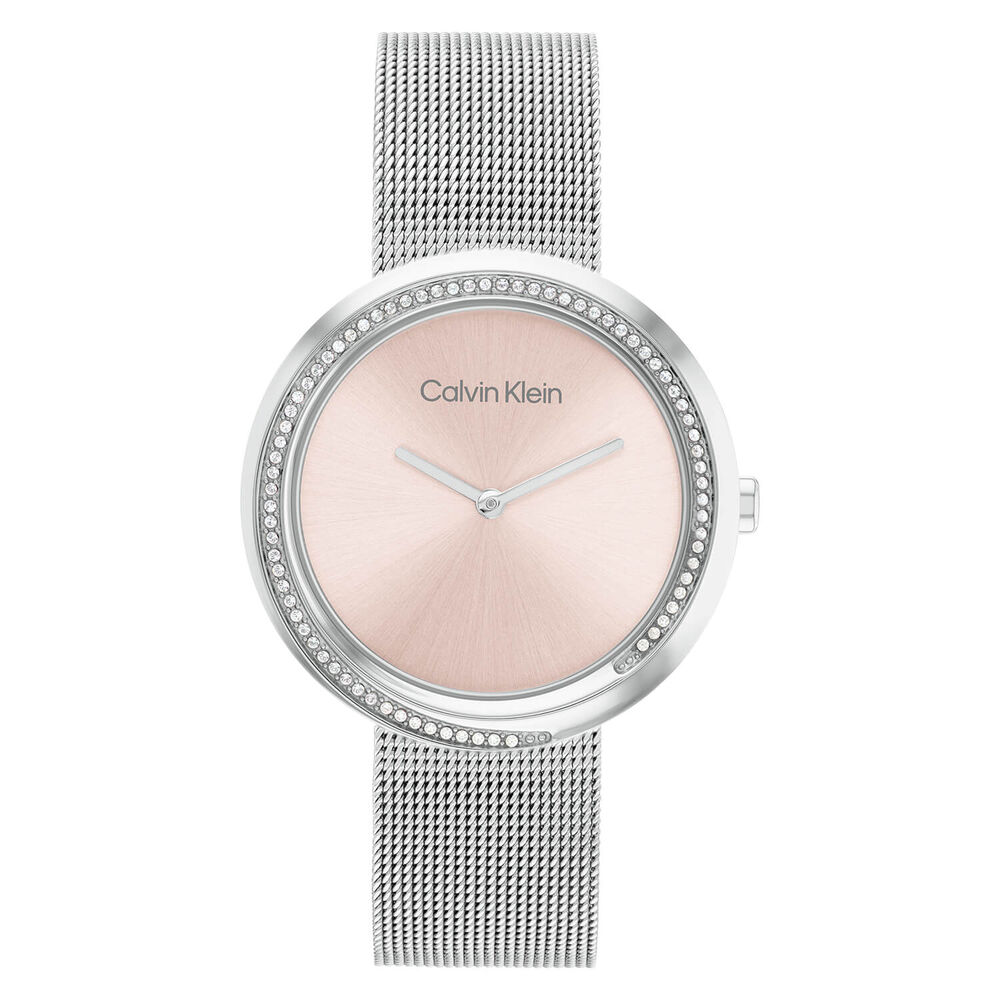 Calvin Klein Sculptural Twisted Bezel 34mm Blush Pink Dial Bracelet Watch