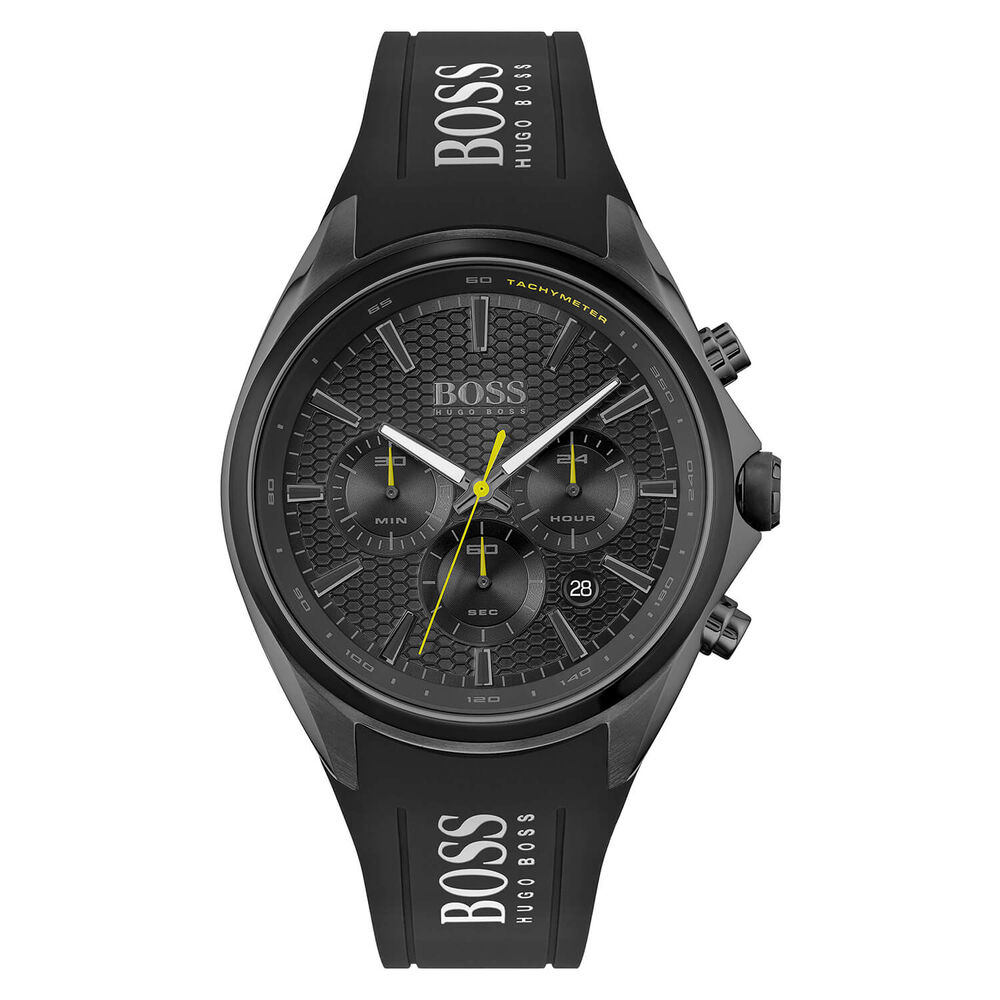 BOSS Distinct 46mm Black Dial Chronograph BOSS Logo Rubber Black Strap Watch