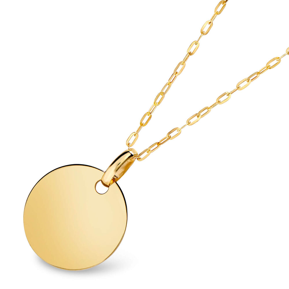 9ct Gold Plain Disc Pendant (Chain Included) image number 1