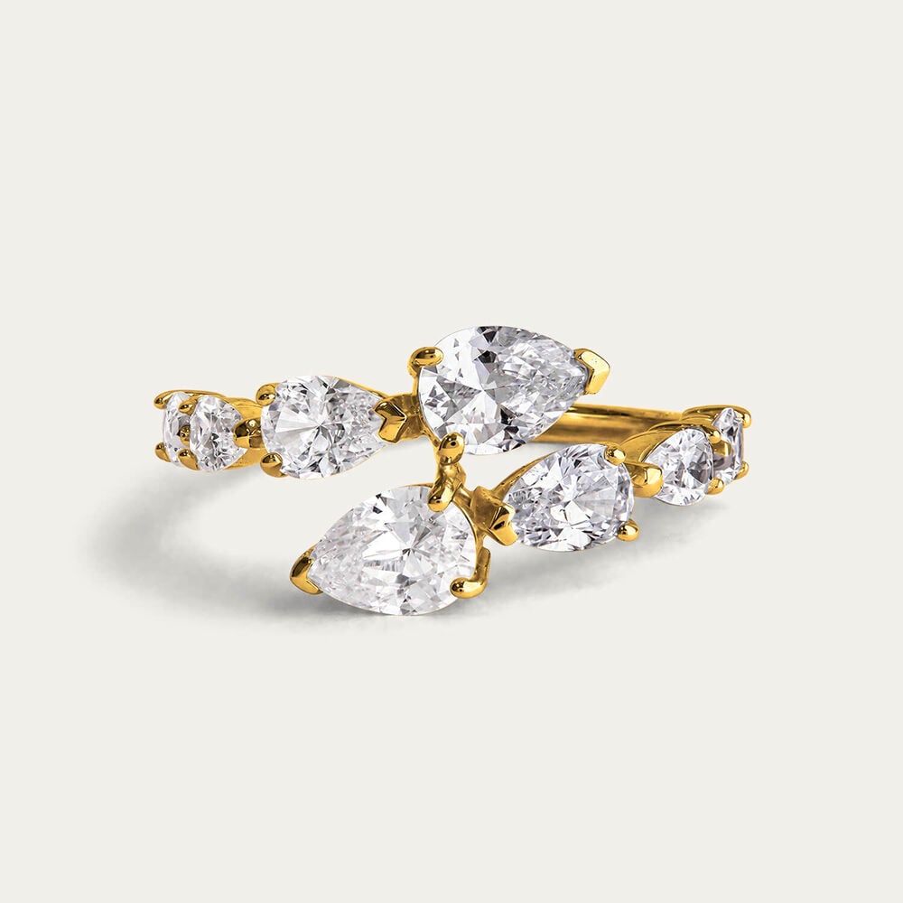 Yellow Gold Plated Sterling Silver Multiple Pear Cubic Zirconia Ring