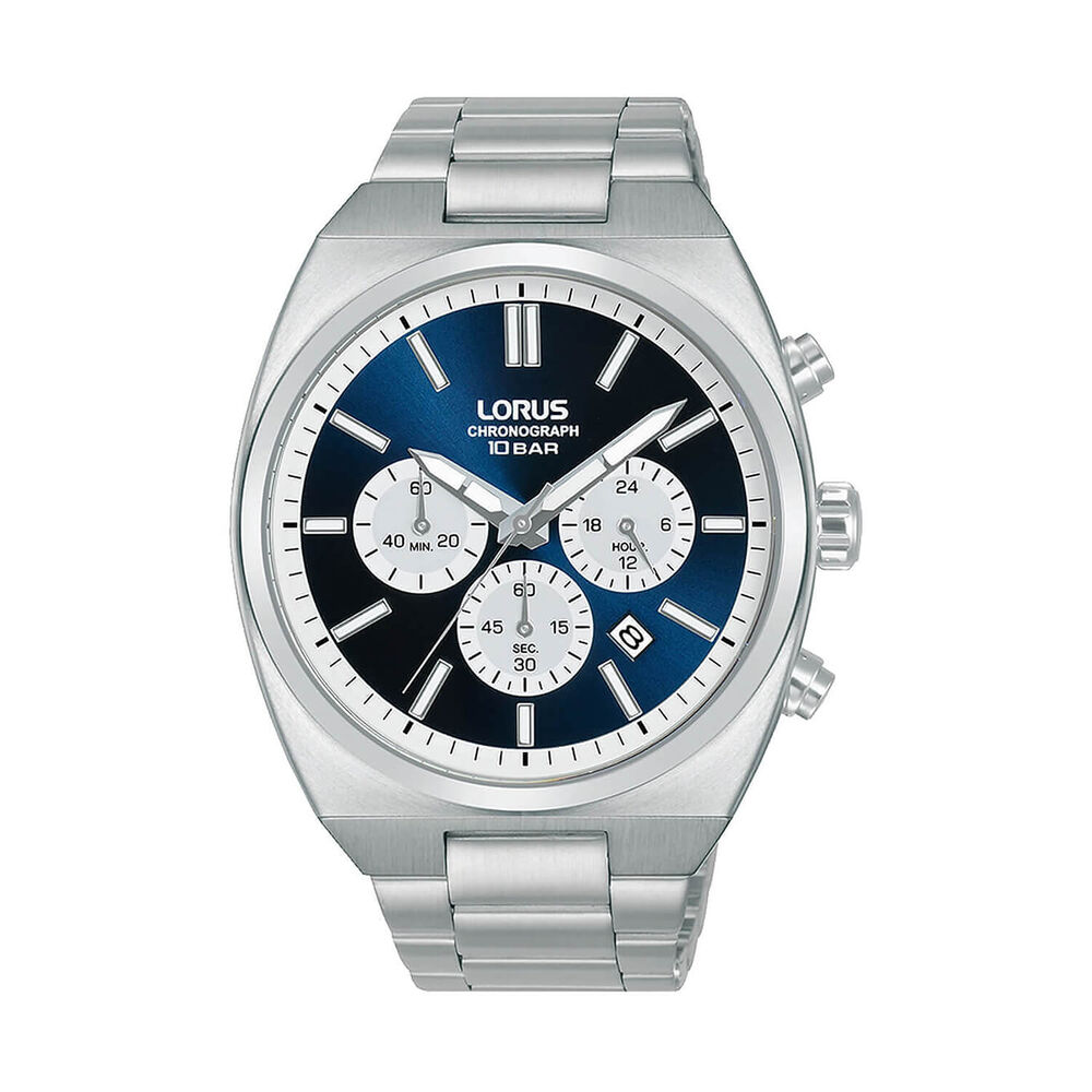 Lorus Quartz Chronograph 43mm Blue Dial Steel Bracelet Watch