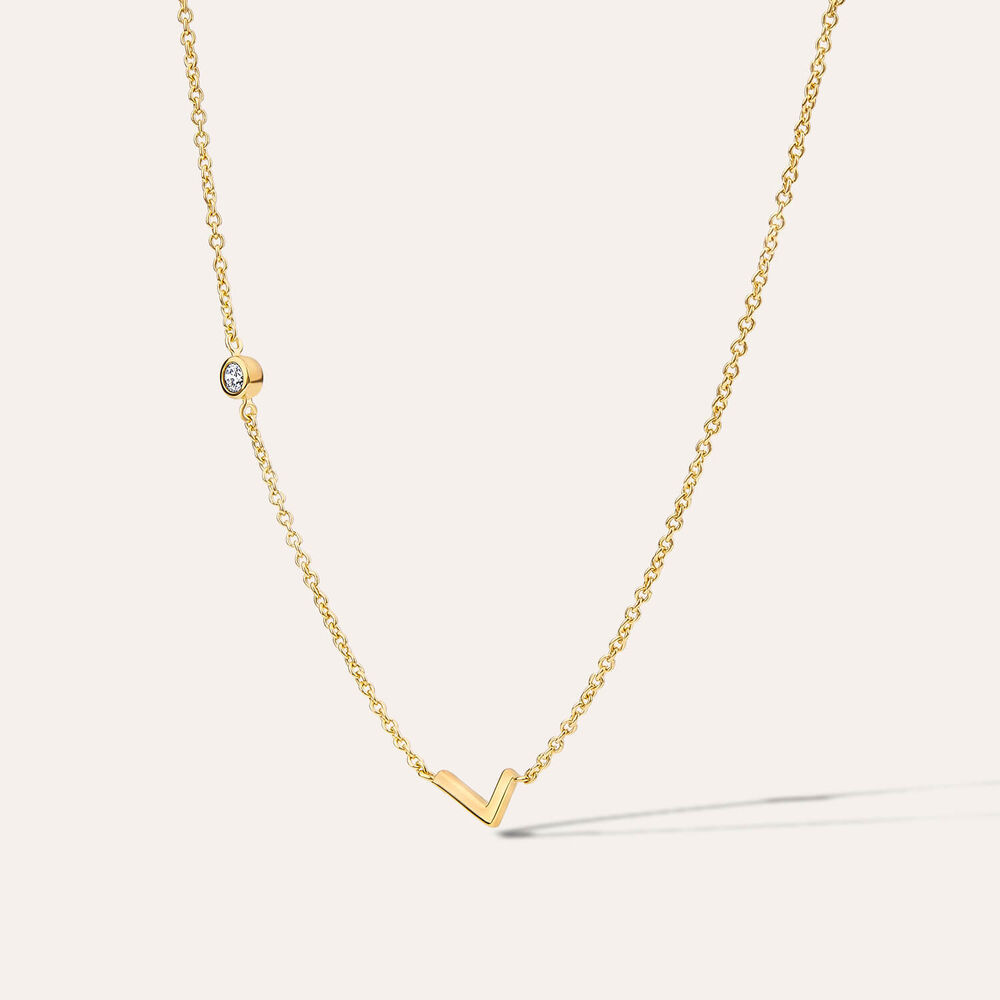 Sterling Silver Yellow Gold Plated 0.06ct Lab Grown Diamond Initial L Necklet