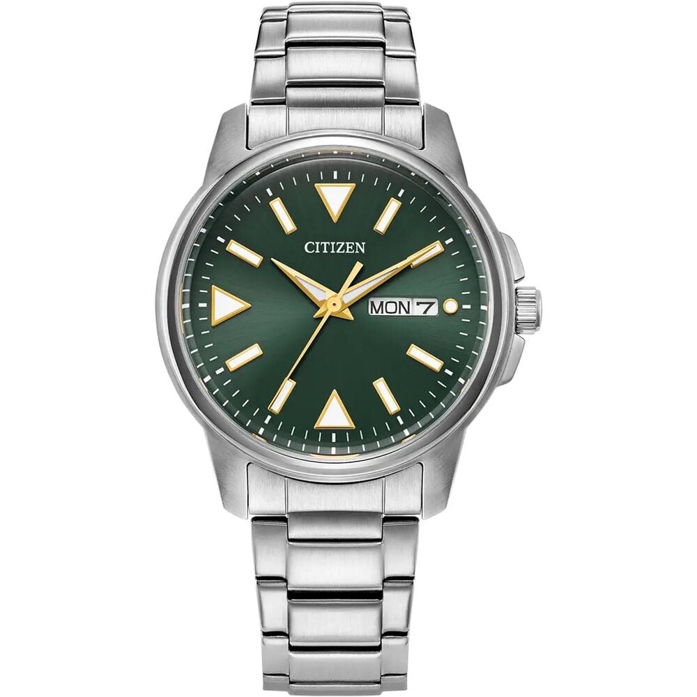 Citizen Garrison Day-Date 37mm Green Dial Steel Bracelet Watch image number 0