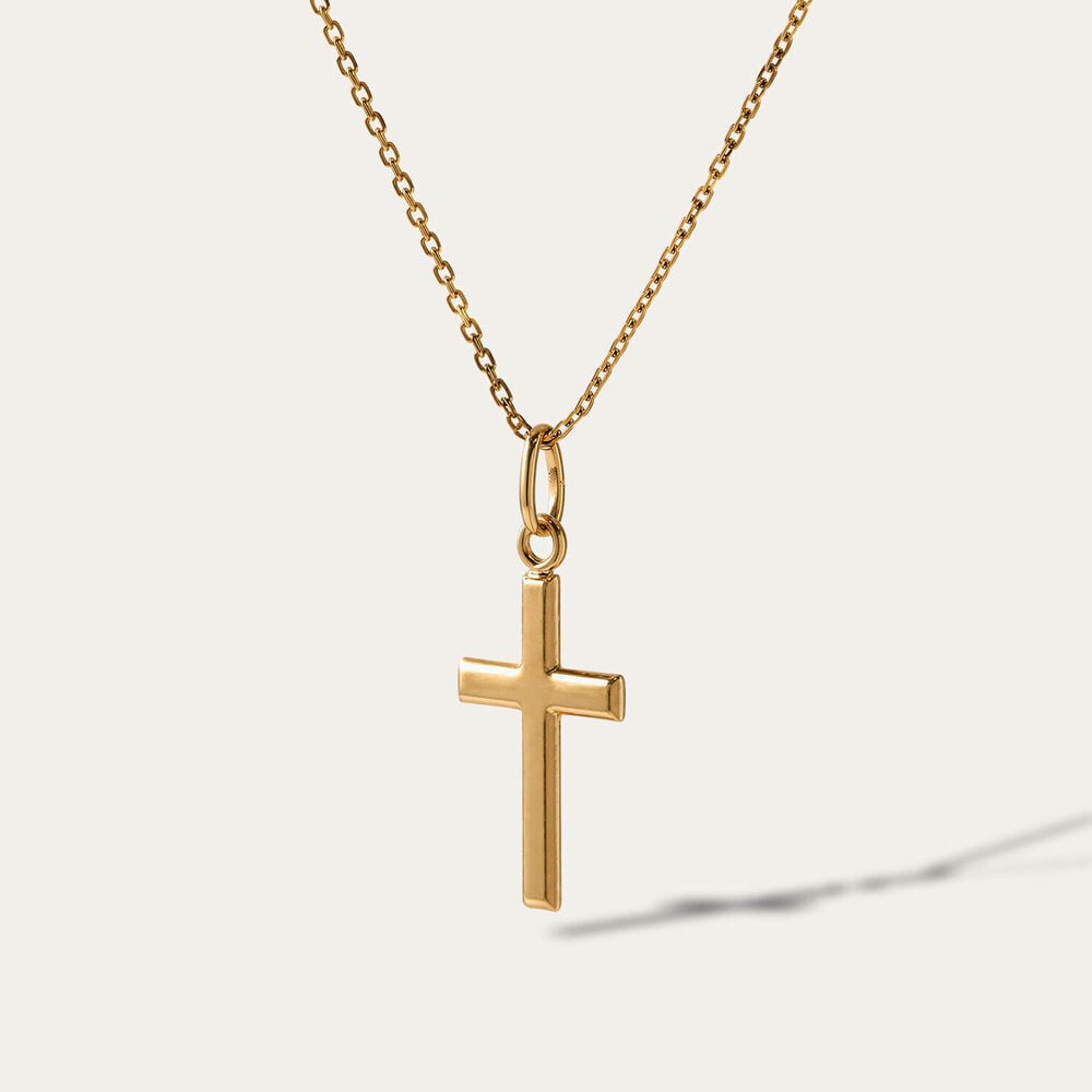 Yellow Gold Plated Sterling Silver Plain Cross Pendant (Chain Inlcuded)