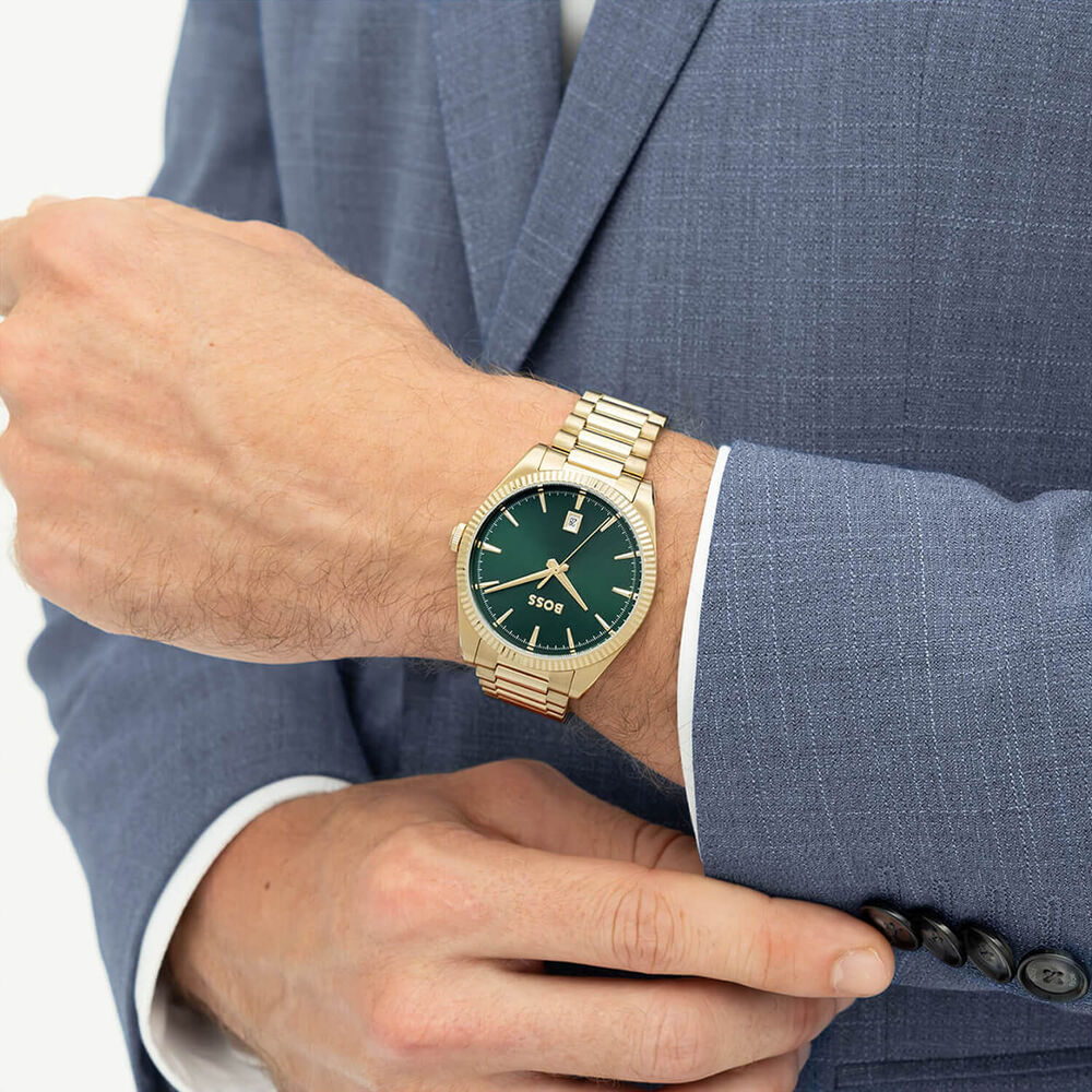 BOSS Cheswick 40mm Green Dial Gold Tone Steel Bracelet Watch