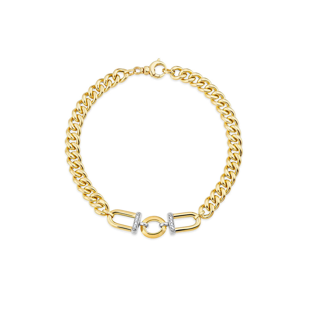 9ct Yellow Gold Stirrup Set Cubic Zirconia Curb Bracelet image number 0