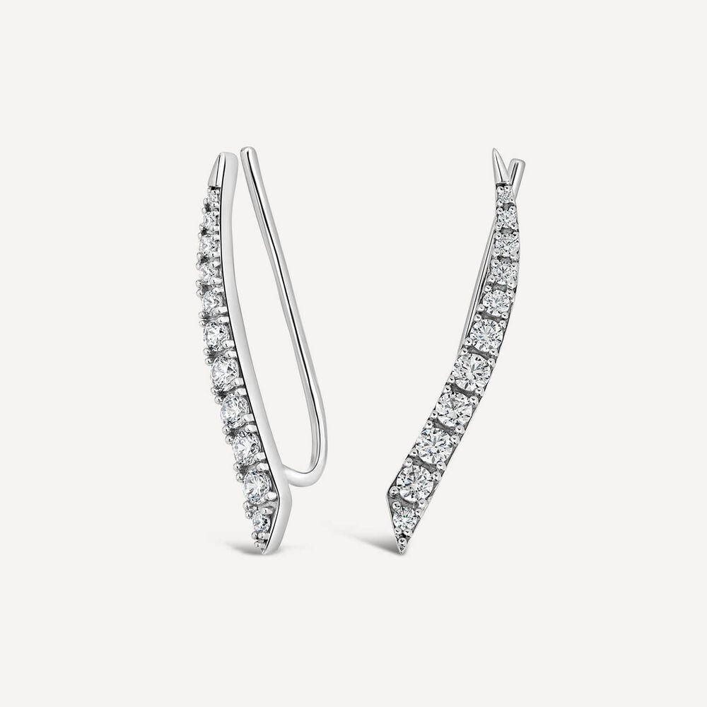 Sterling Silver Pave Cubic Zirconia Curve Bar Climber Earrings image number 1