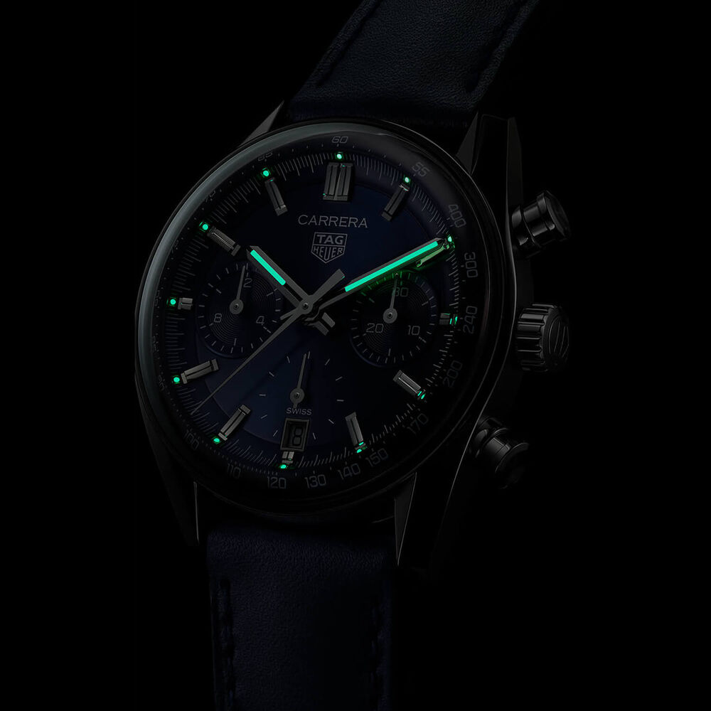 TAG Heuer Carrera Chronograph 39mm Blue Dial Leather Strap Watch image number 6