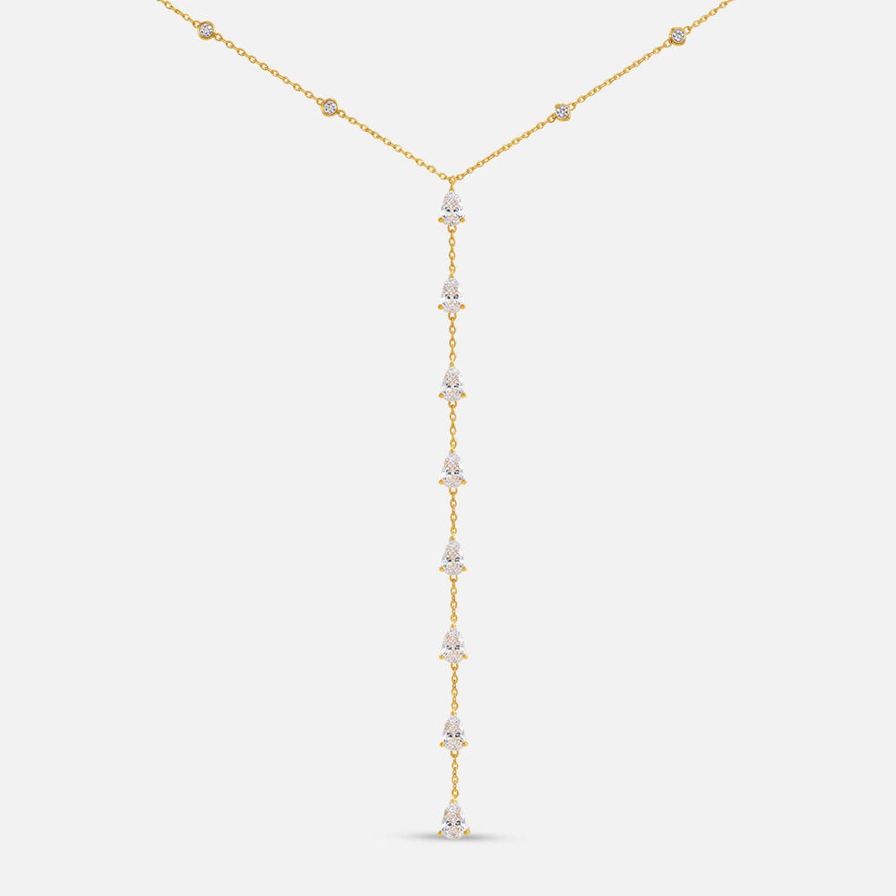 Yellow Gold Plated Sterling Silver Pear Cubic Zirconia Y Drop Necklet