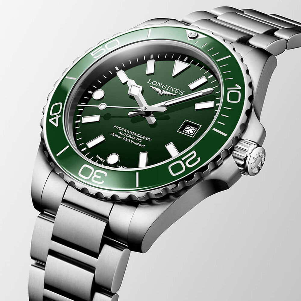 Longines HydroConquest 42mm Green Dial & Bezel Steel Bracelet Watch