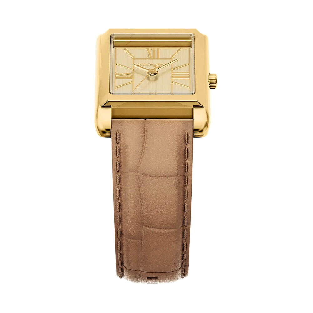 Michael Kors Essex 26mm Gold Dial Brown Leather Strap Watch