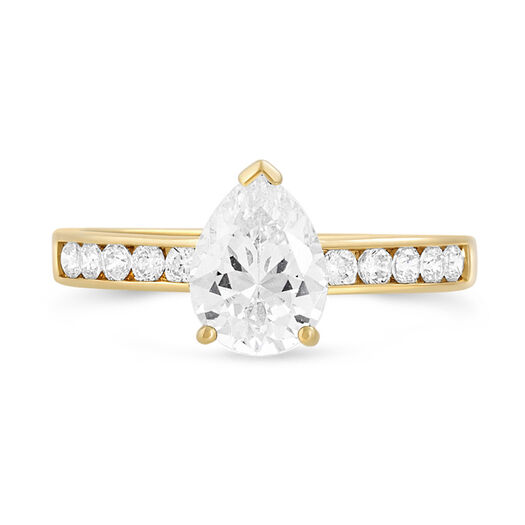 9ct Yellow Gold Pear Shaped Cubic Zirconia Dress Ring