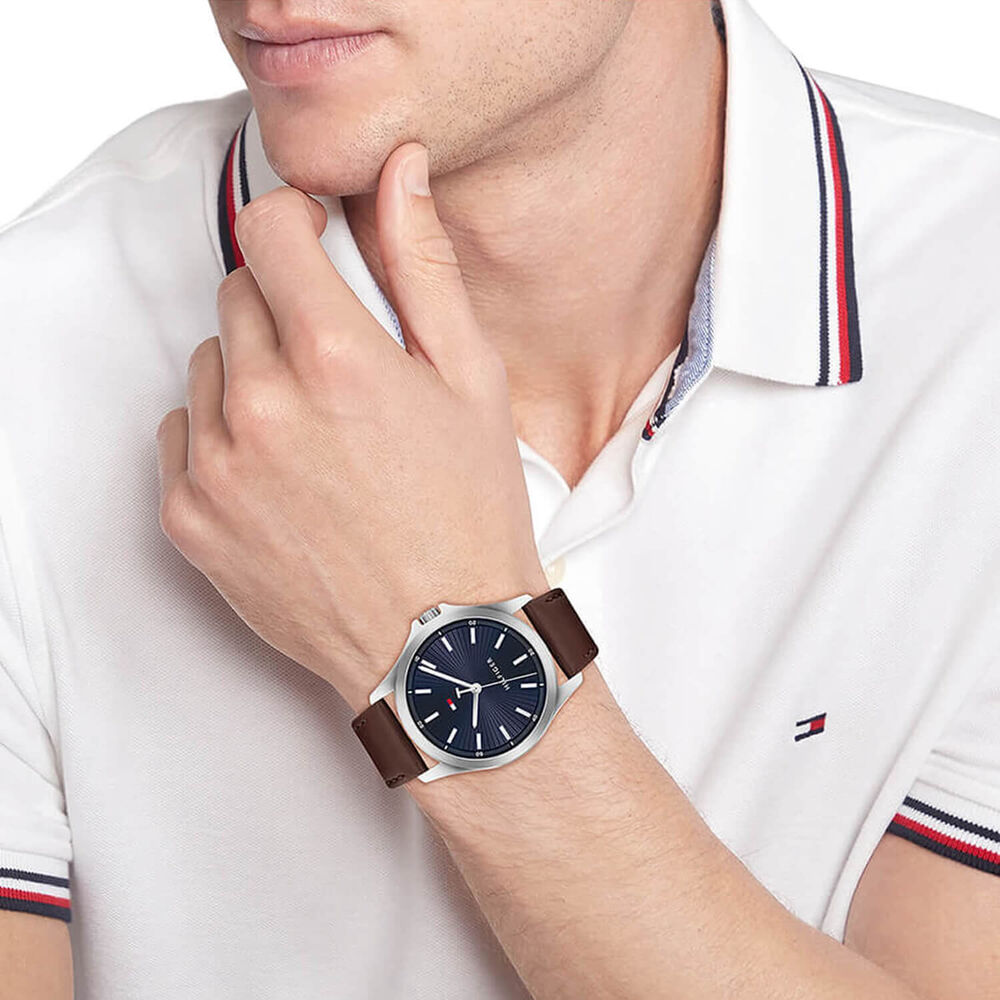 Tommy Hilfiger 43mm Blue Dial Steel Case Brown Leather Strap Watch image number 3