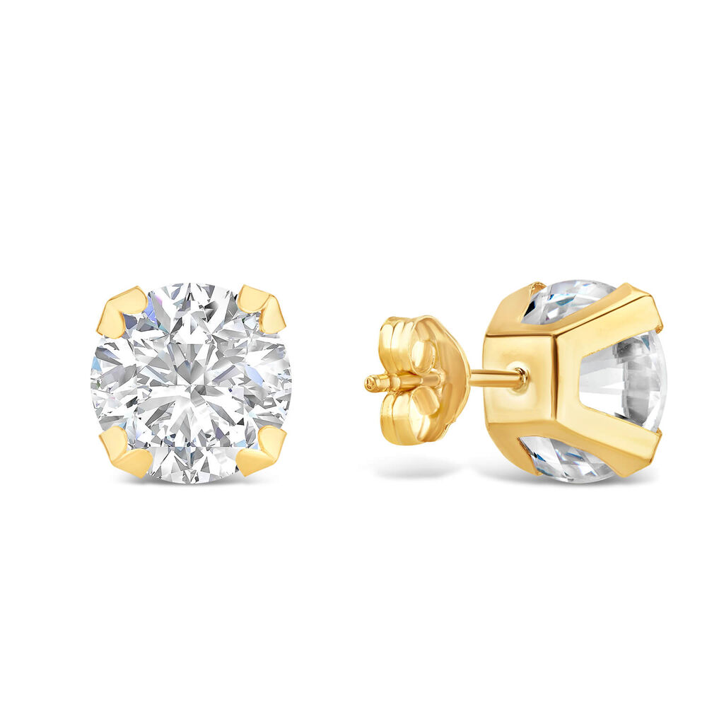 9ct Yellow Gold 8mm Four Claw Cubic Zirocnia Stud Earrings image number 2