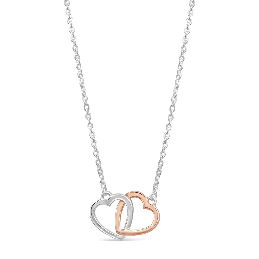 Silver and Rose Gold-Plated Interlocking Hearts Necklace image number 0