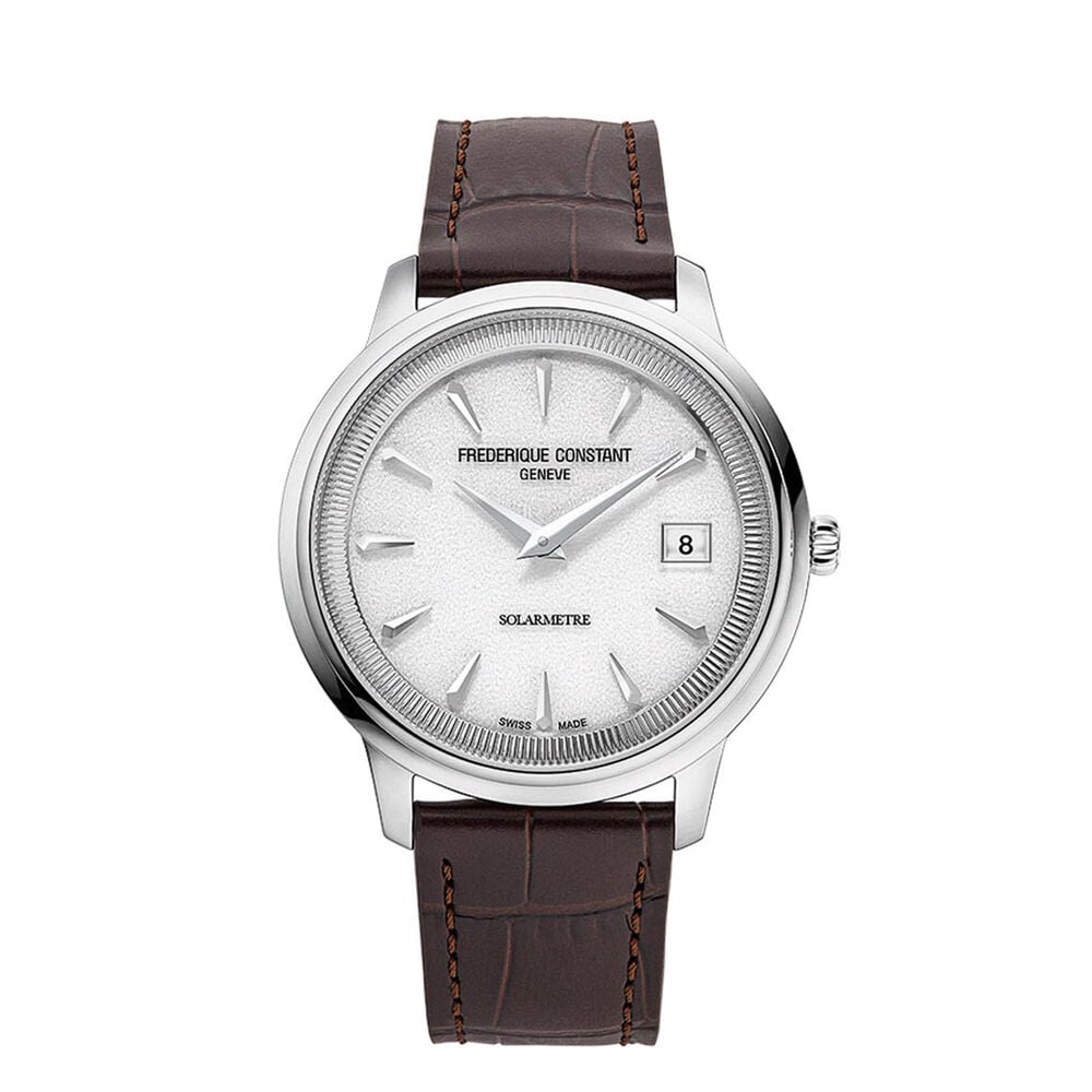 Frederique Constant Classics Moneta Solarmetre 39mm White Dial Brown Leather Strap Watch