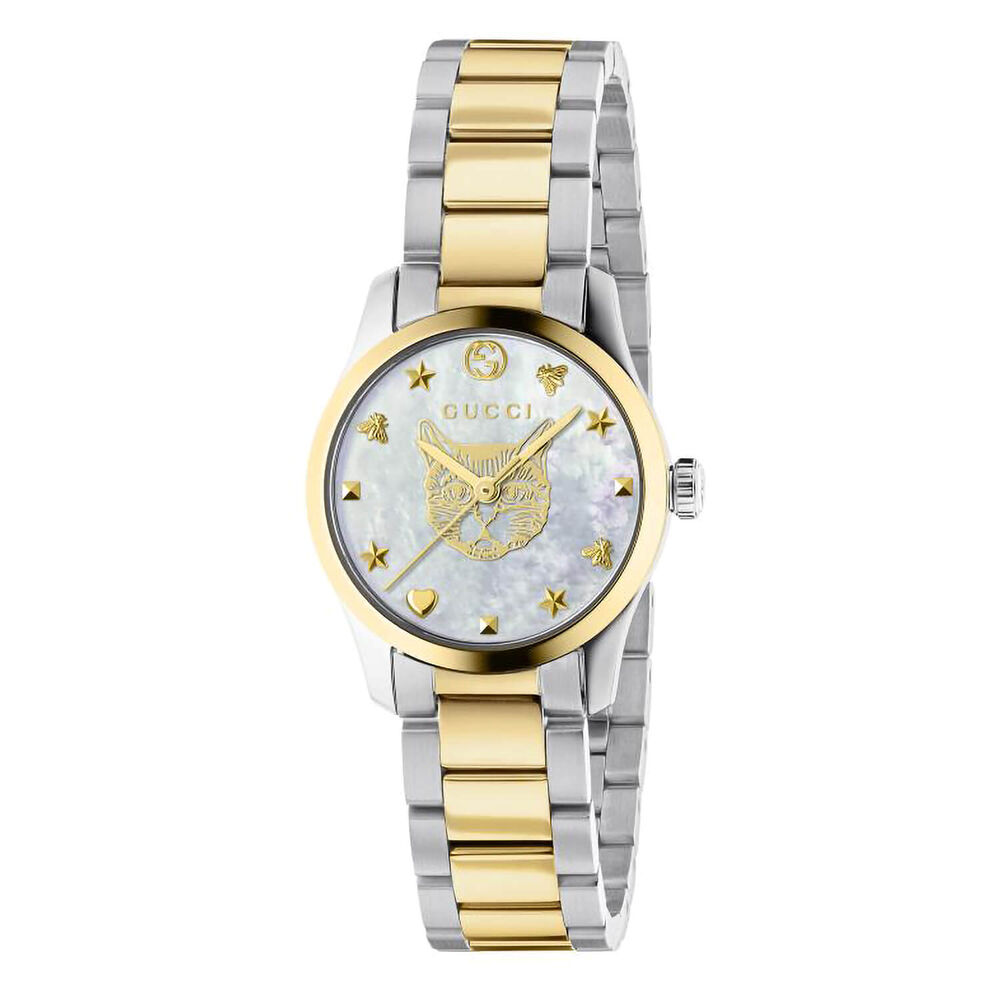 Pre-Owned Gucci G-Timeless 27mm White Mother of Pearl Dial Steel Bracelet Watch