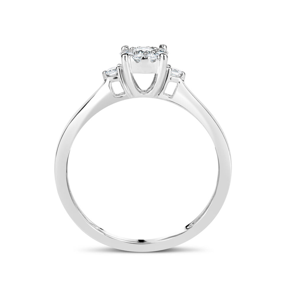 9ct White Gold 0.20ct Diamond Halo & Sides Ring image number 2
