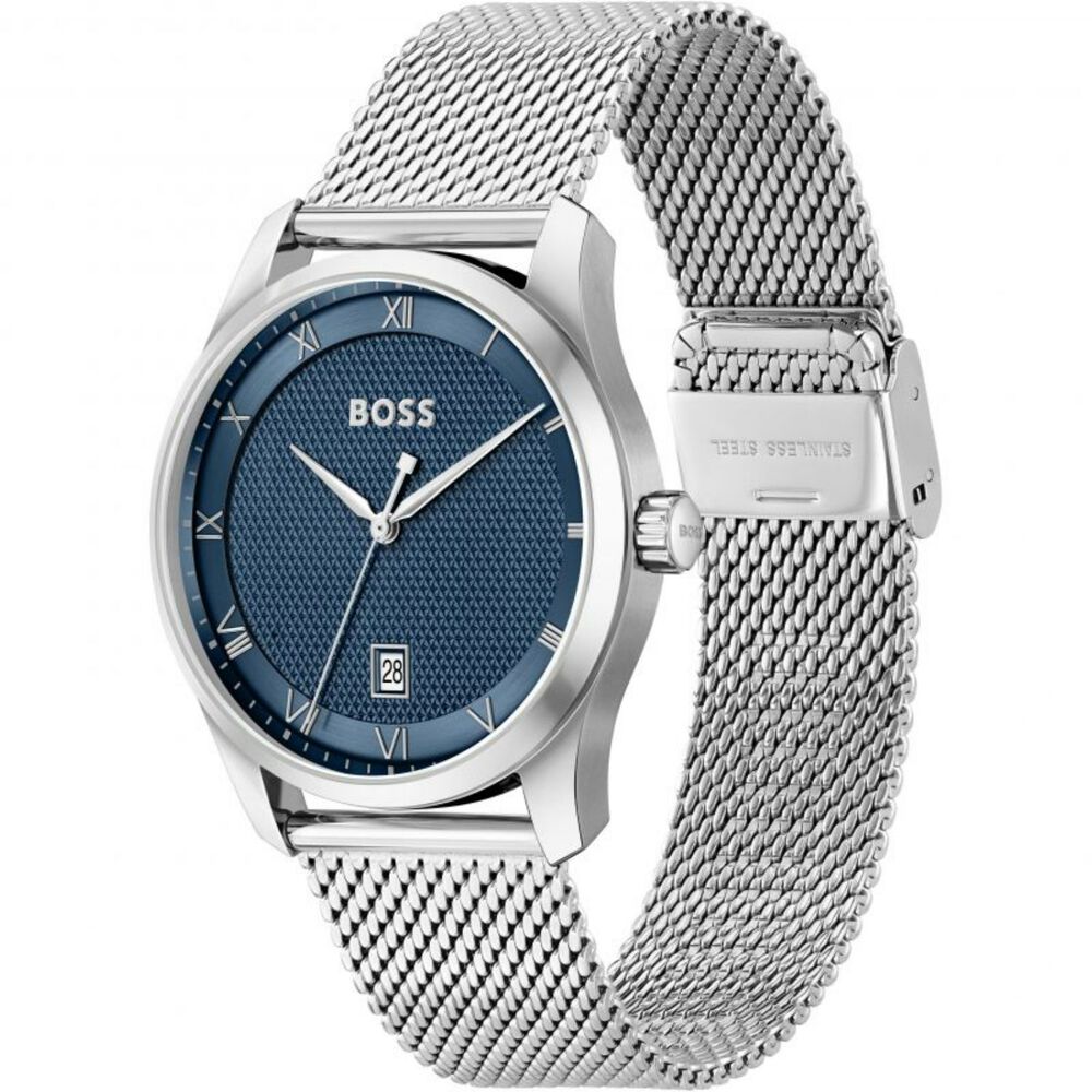 BOSS Principle 41mm Blue Dial 3 Hands Mesh Bracelet Watch image number 2