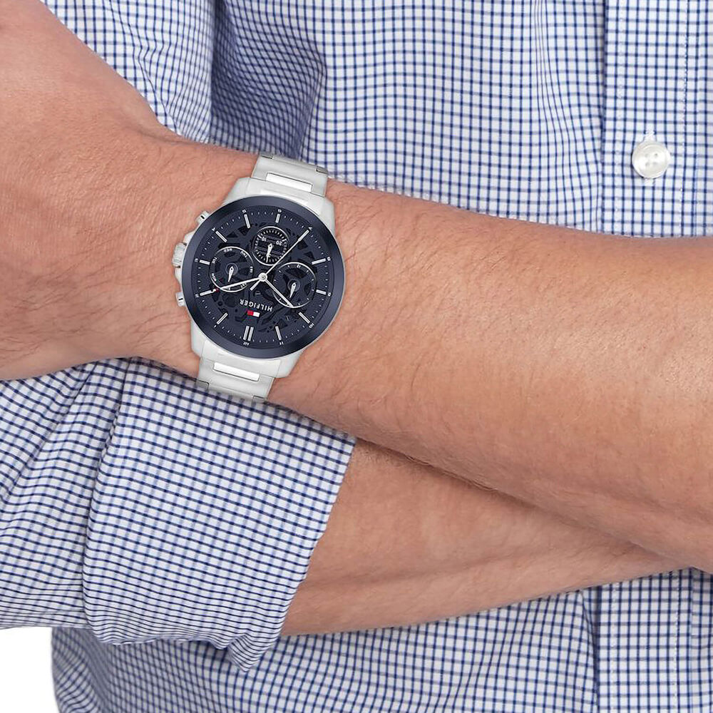 Tommy Hilfiger 43mm Navy Blue Skeleton Dial Stainless Steel Bracelet Watch image number 2