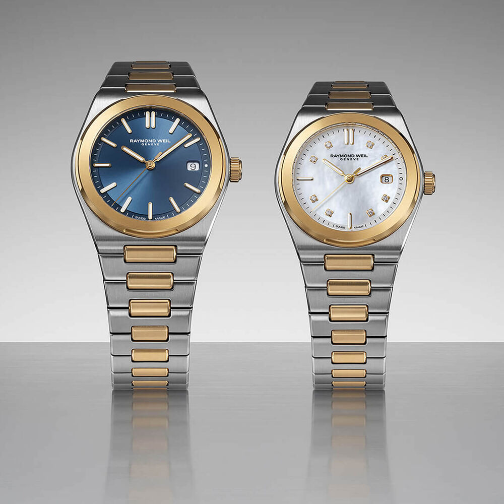 Raymond Weil A.R.T. 38mm Blue Dial Yellow Gold PVD Steel Bracelet Watch